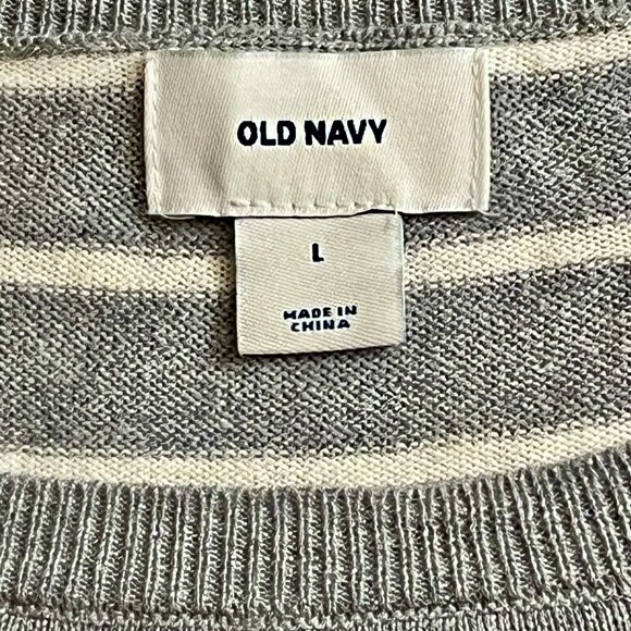 Old Navy Sweater Gray & White  Shimmer Crew Neck Striped Long Sleeve  Size L - Picture 3 of 10